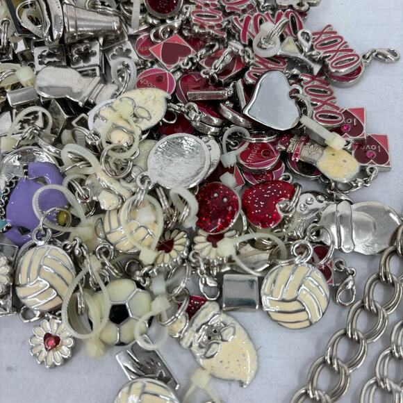 Bracelets and Jewelry Charms Silver Tone Over 130 Pieces and 11 Chain Bracelets - Picture 3 of 9
